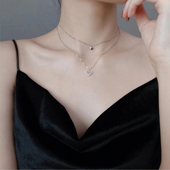 NEW 925 Sterling Silver Diamond Heart Necklace A - Picture 3 of 8